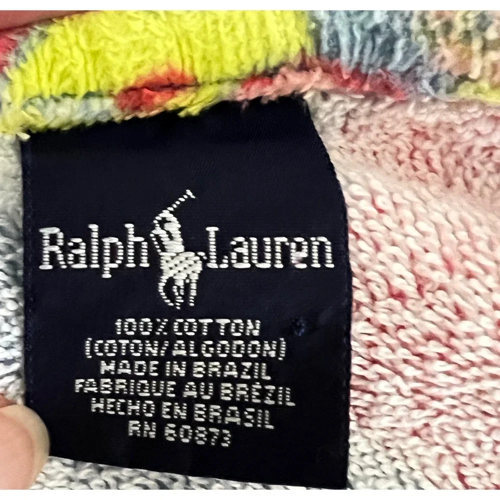 Ralph Lauren Tropical Floral Beach Towel Blue Hibiscus Monstera Cotton Brazil